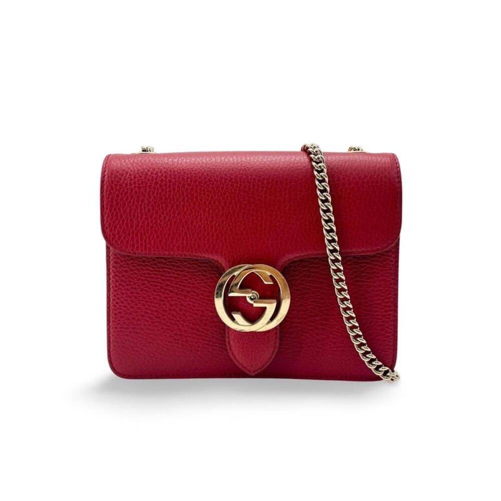 Gucci Interlocking G Dollar Calf Chain Shoulder Bag Small Red